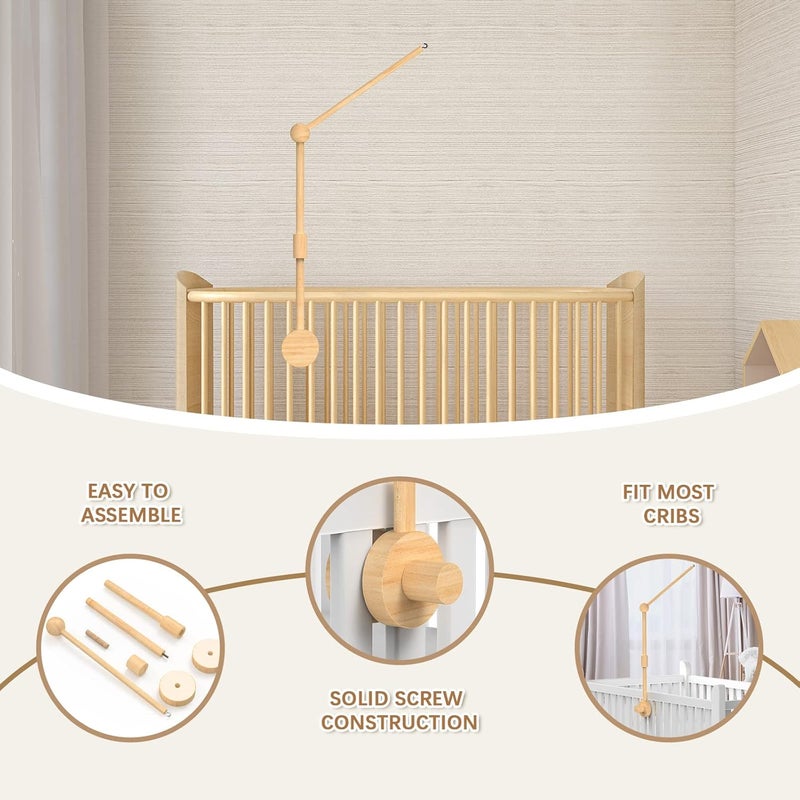 FEISIKE Baby Crib Mobile Arm, Mobile Arm for Crib Baby Mobile Hanger for Crib Nursery Decor Girls Boys Baby Crib Mobile Holder Arm Hanging Wooden Decoration Attachment Newborn 34 inch - Image 5